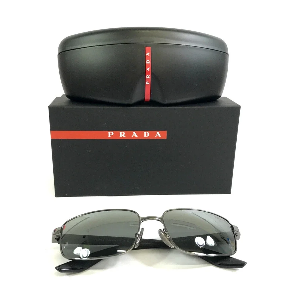 Prada Sunglasses SPSB54 5AV-41A Gunmetal Black Rectangle Frames with Gray Lenses